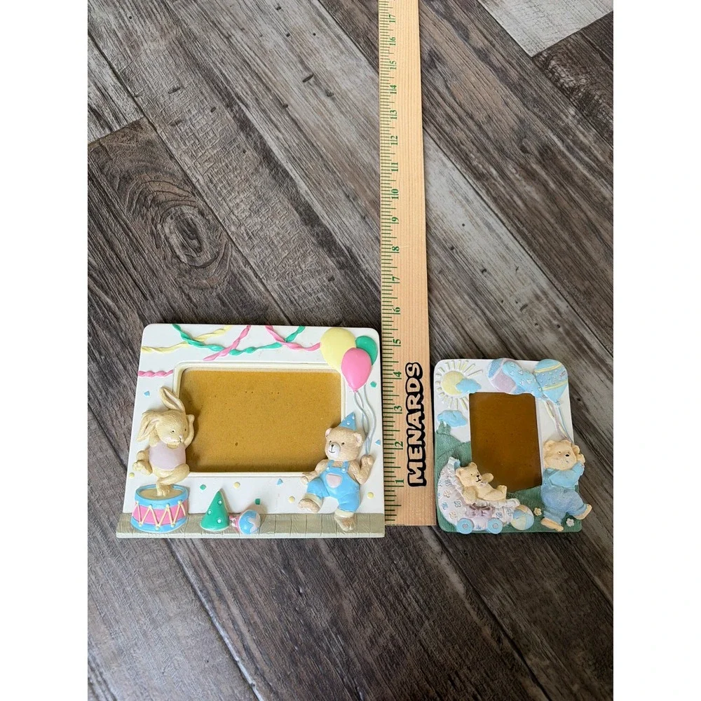 Vintage Nursery‎ Teddy Bear Bunny Picture Frames Set of 2 Pastel Baby Decor 3D